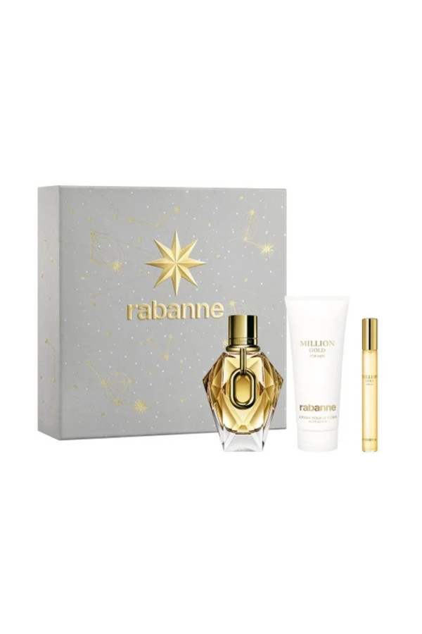 Rabanne Million Gold For Her Eau De Parfum Spray 90ml Coffret 3 Produits