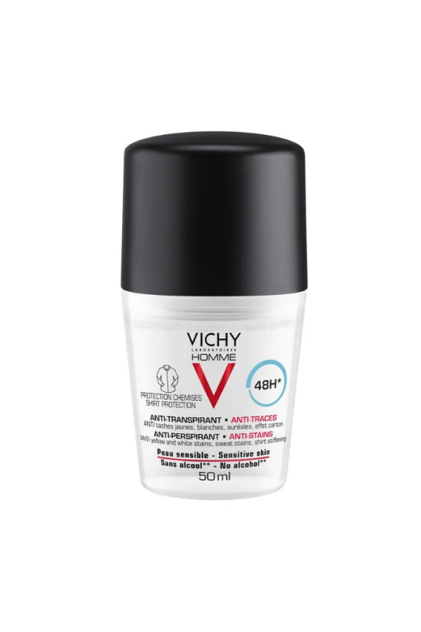 Vichy Homme Déodorant Anti-Transpirant Anti-Traces Peau Sensible 50ml