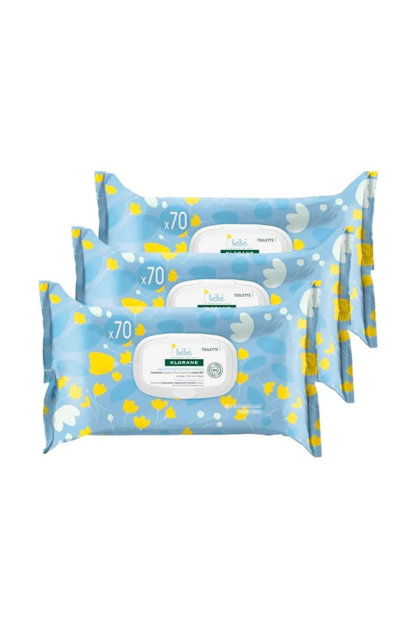 Klorane Bébé Lingettes Nettoyantes Douces Calendula 3x70 Unités