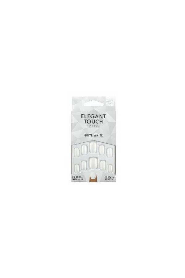 Elegant Touch Polished Colour 24 Nails With Glue Squoval Quite White