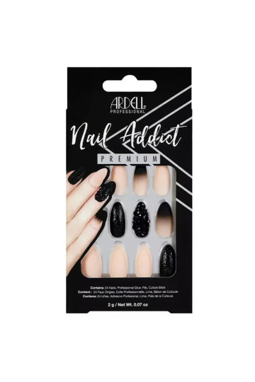 Ardell Nail Addict Black Stud y Pink Ombre False Nails