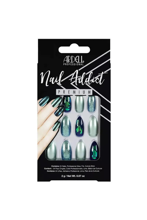 Ardell Nail Addict Green Glitter Chrome False Nails