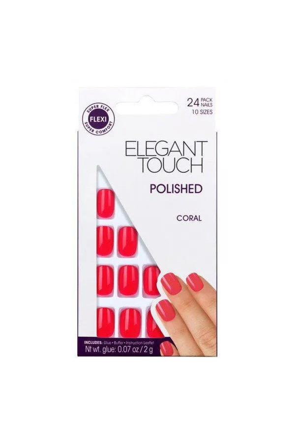 Elegant Touch Core Colour Nails With Glue Squoval Midnight Black 24 U