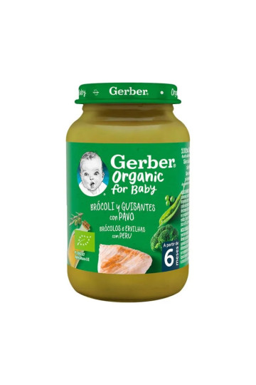 Gerber Bio Purée De Brocoli Et Pois Avec Dinde 190g