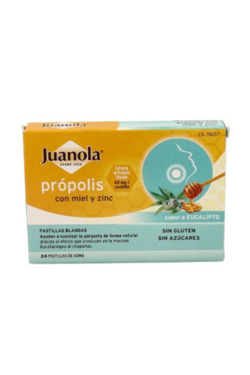 Juanola Propolis Miel et Zinc 24 Pastilles Gélifiées Saveur Eucalyptus