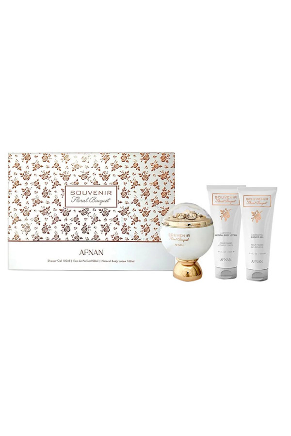 Afnan Souvenir Floral Bouquet Eau De Parfum 100ml Gel De Baño 100ml Locion Corporal 100ml