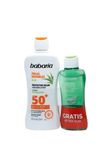 Babaria Aloe Protector Solar Spf50 Piel Sensible Resistente Al Agua 200ml Balsamo After Sun 1u
