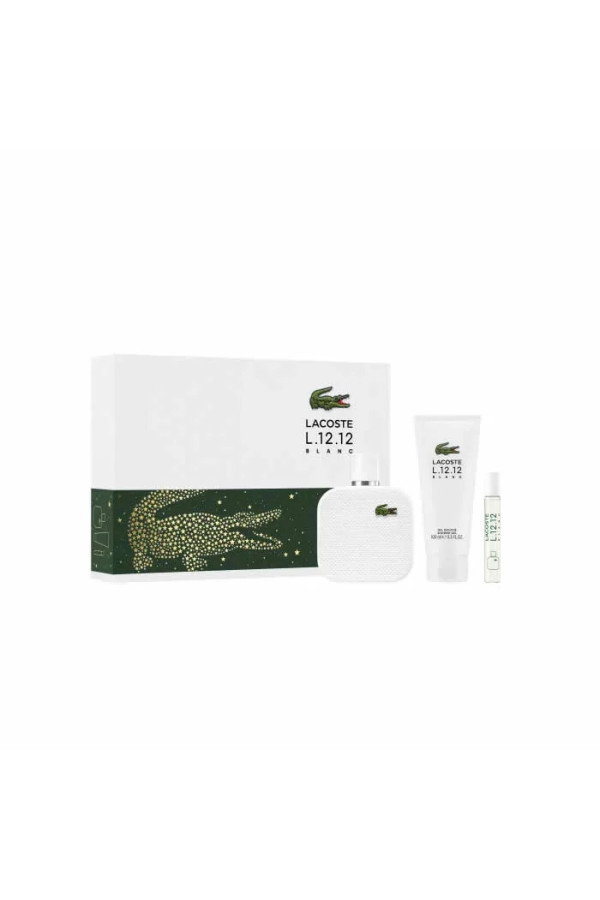 Lacoste L.12.12 Blanc Men Eau De Toilette Vaporisateur 100ml Coffret 3 Produits